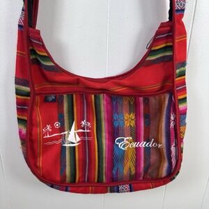 Ecuadorian Colorful Woven Pattern‎ Long Shoulder Bag Zippered Boho Travel